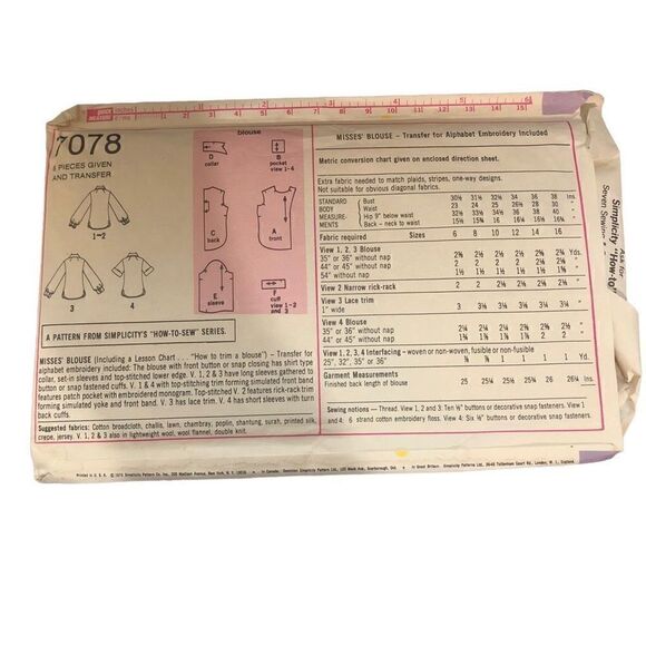 VTG Simplicity Womens Fashion Blouse Sewing Pattern Size 6-16 (see measurements - Picture 2 of 2
